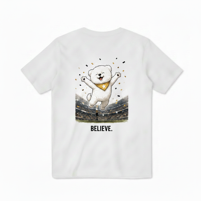 Believe Celebrating Dog Soccer Tee