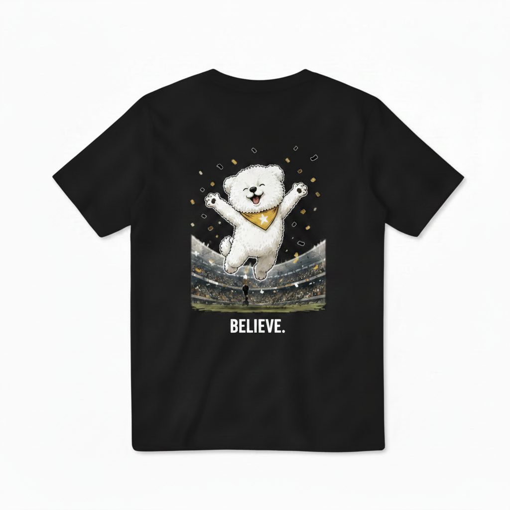 Believe Celebrating Dog Soccer Tee