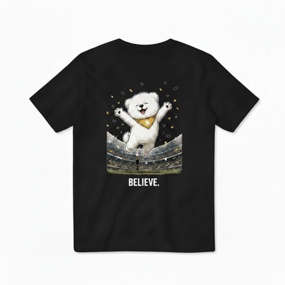 Believe Celebrating Dog Soccer Tee