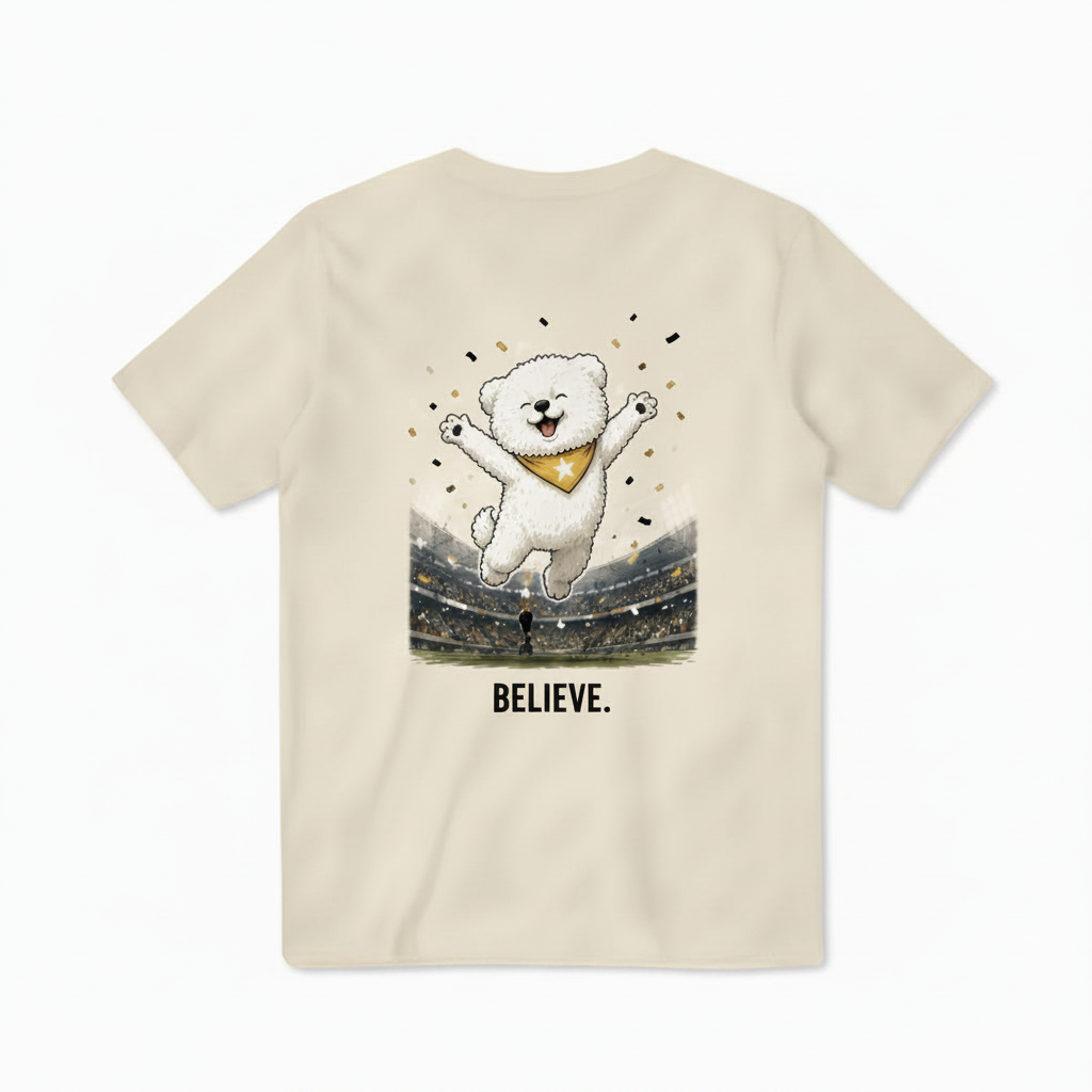 Believe Celebrating Dog Soccer Tee
