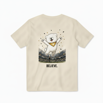Believe Celebrating Dog Soccer Tee