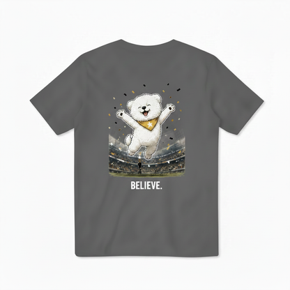 Believe Celebrating Dog Soccer Tee