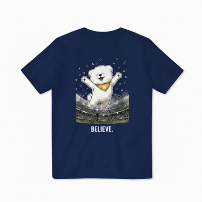 Believe Celebrating Dog Soccer Tee