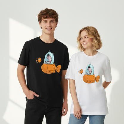 Dog in Fish Sub Funny Graphic Tee T7118