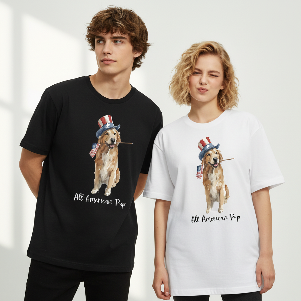 "All-American Pup" Patriotic Golden Retriever Tee T7120