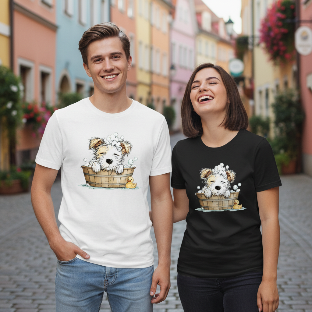 Bubble Bath Puppy Cute Watercolor Graphic Tee T7103