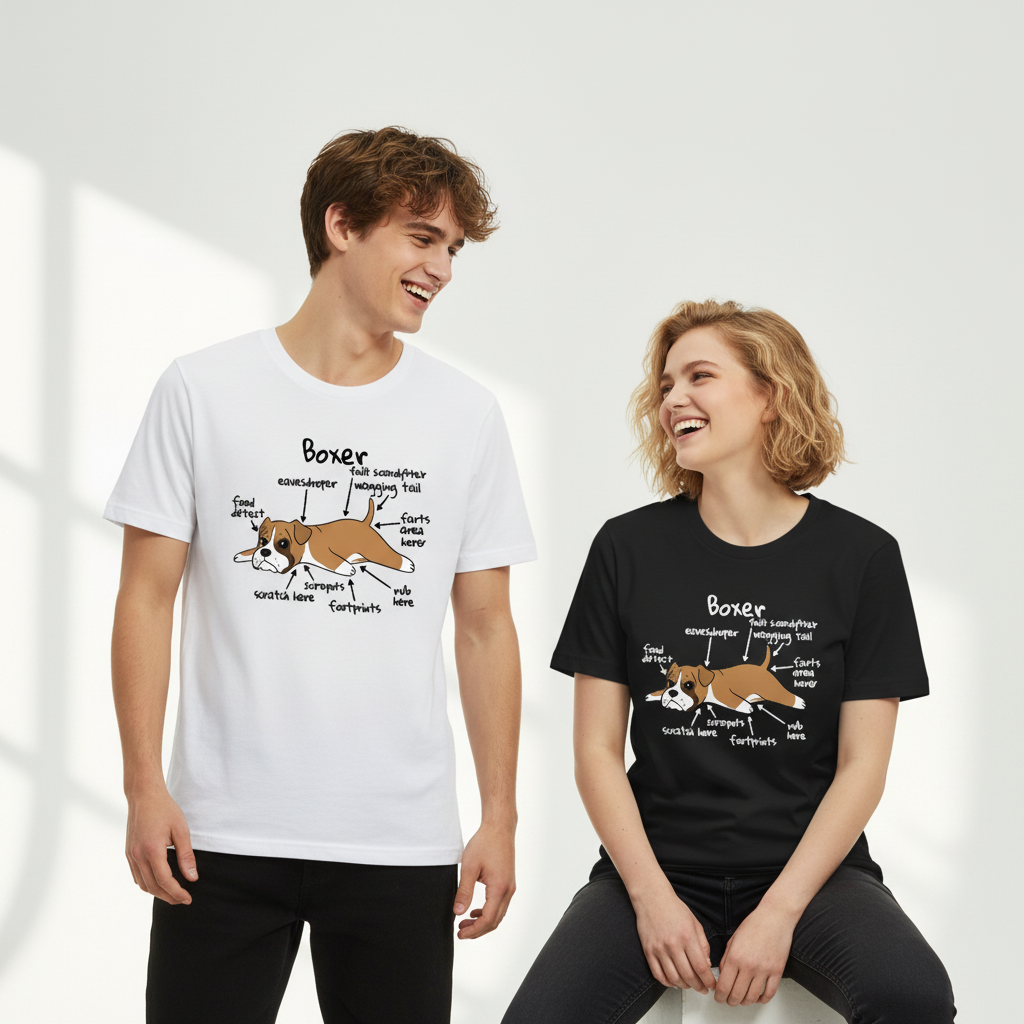 Funny Boxer Dog Anatomy Diagram Graphic Tee T7112