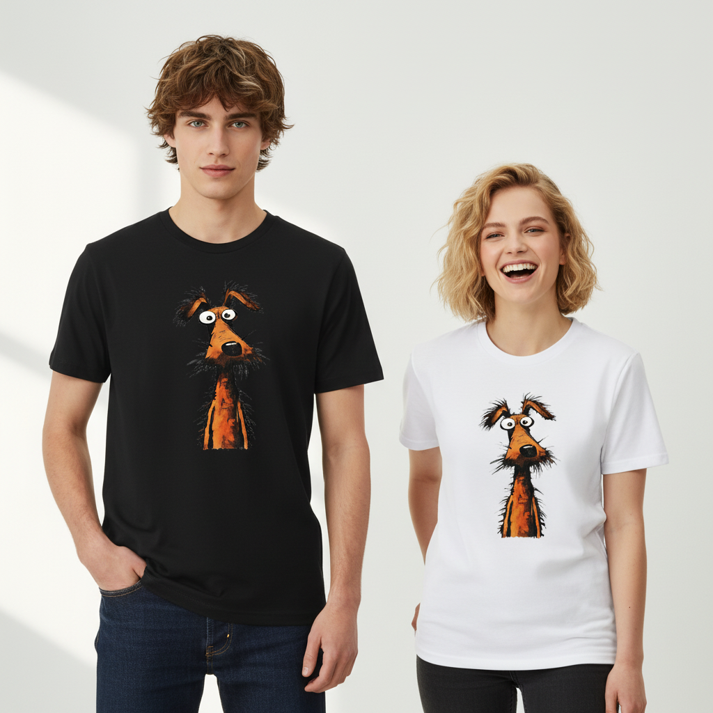 Crazy Eyes Funny Scruffy Dog Cartoon Graphic Tee T7111
