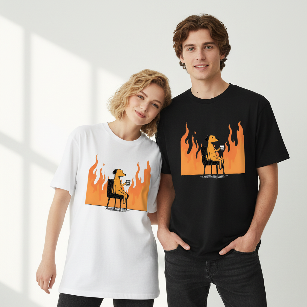 "This Is Fine" Funny Dog on Fire Graphic Tee T7122