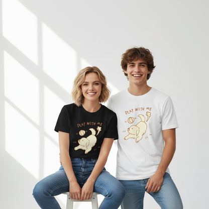 "Play With Me" Cute Golden Puppy Doodle Graphic Tee T7107
