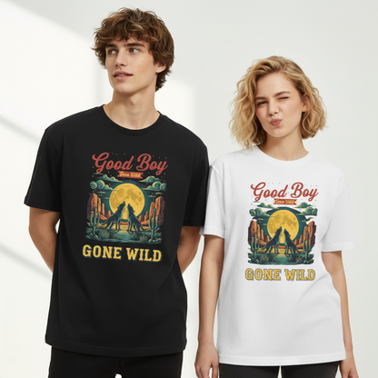 "Good Boy Gone Wild" Howling Wolfdog Retro Graphic Tee T7124