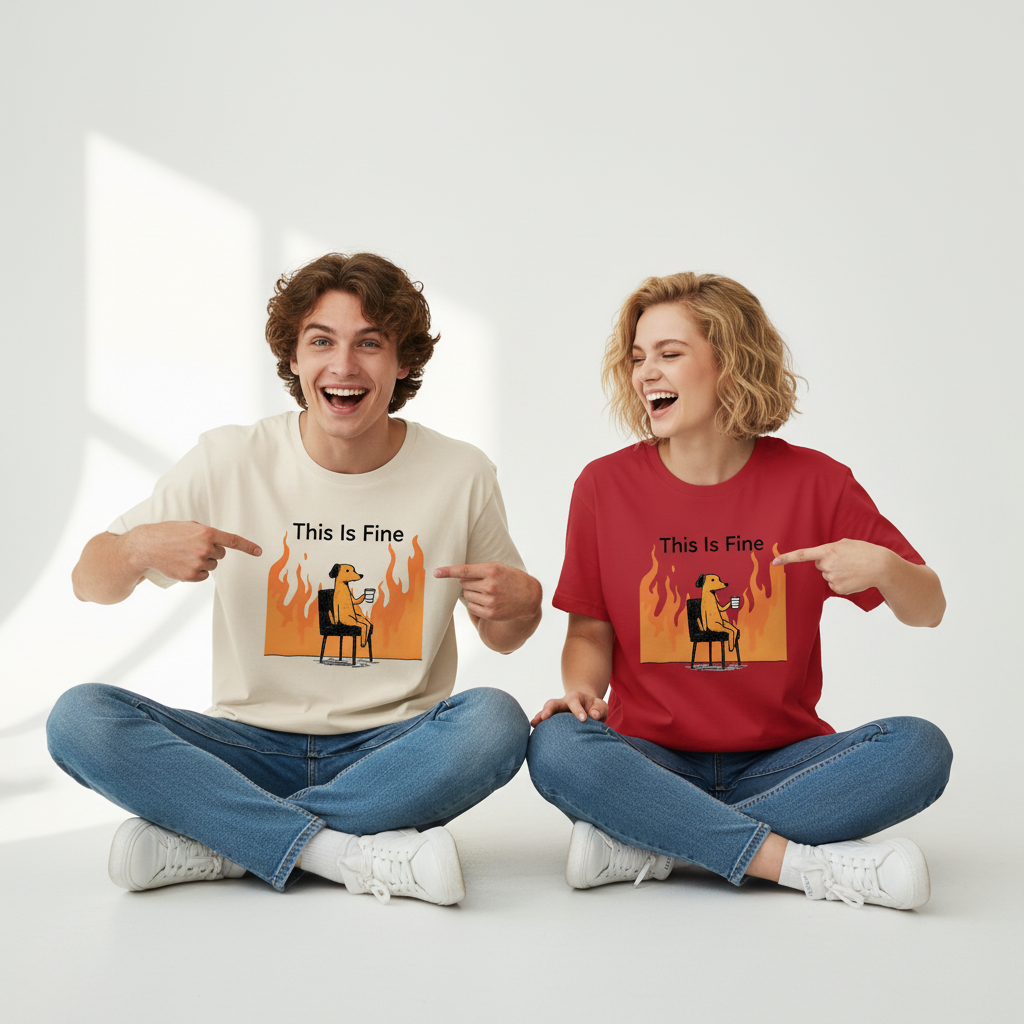 "This Is Fine" Funny Dog on Fire Graphic Tee T7122