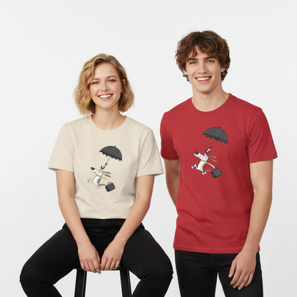 Flying Umbrella Dog Cute Minimalist Graphic Tee T7114