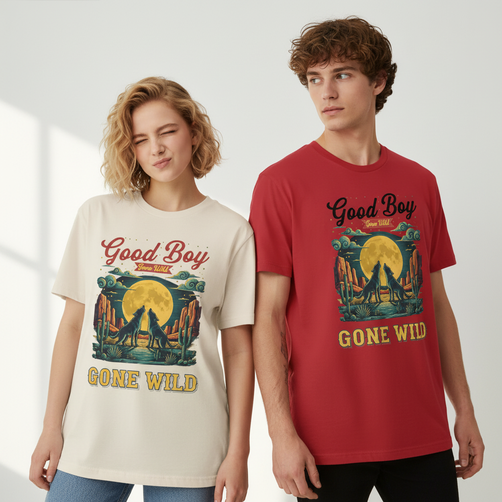 "Good Boy Gone Wild" Howling Wolfdog Retro Graphic Tee T7124