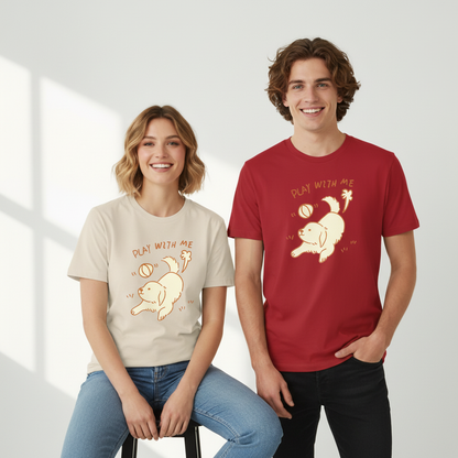 "Play With Me" Cute Golden Puppy Doodle Graphic Tee T7107