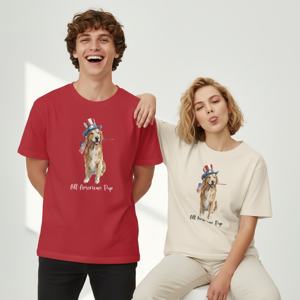 "All-American Pup" Patriotic Golden Retriever Tee T7120