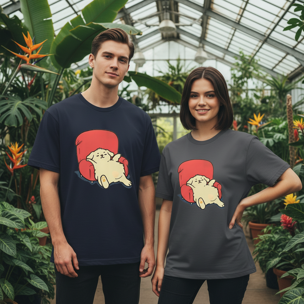 Lazy Dog on Sofa Cute Funny Graphic Tee T7094