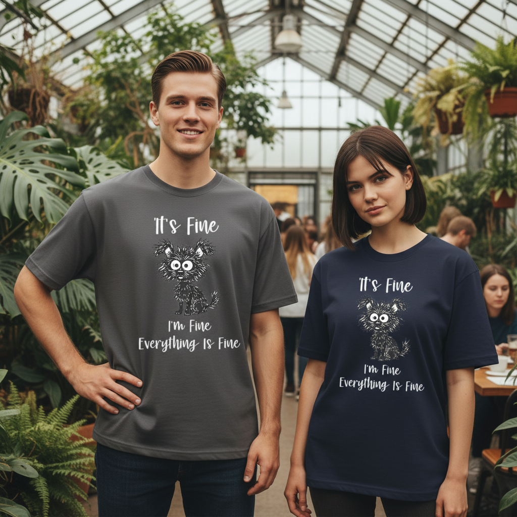 "Everything Is Fine" Funny Messy Dog Graphic Tee T2026