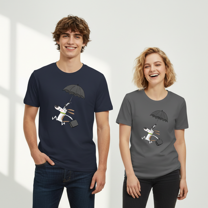 Flying Umbrella Dog Cute Minimalist Graphic Tee T7114