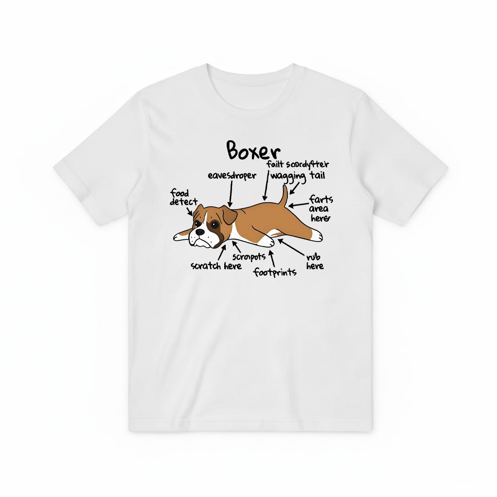 Funny Boxer Dog Anatomy Diagram Graphic Tee T7112