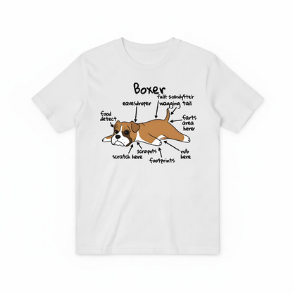 Funny Boxer Dog Anatomy Diagram Graphic Tee T7112