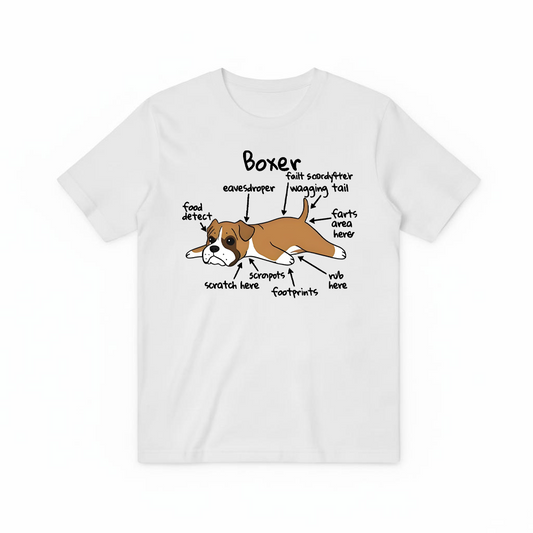 Funny Boxer Dog Anatomy Diagram Graphic Tee T7112