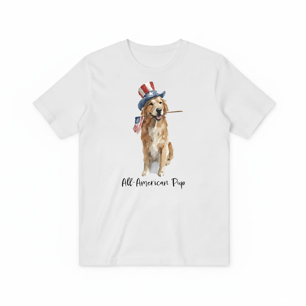 "All-American Pup" Patriotic Golden Retriever Tee T7120