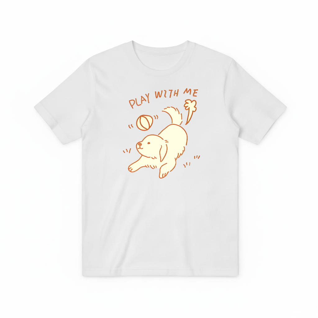 "Play With Me" Cute Golden Puppy Doodle Graphic Tee T7107
