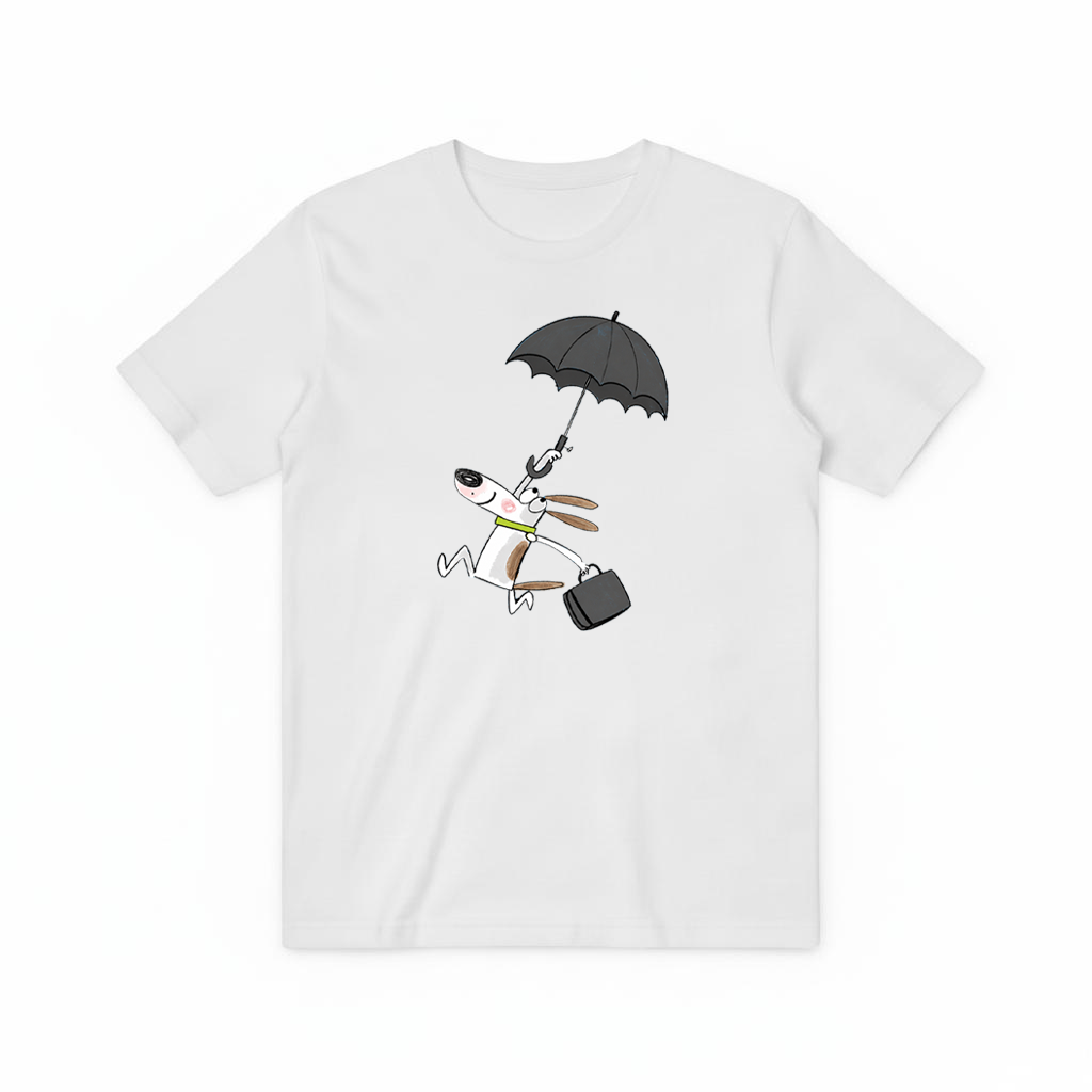 Flying Umbrella Dog Cute Minimalist Graphic Tee T7114