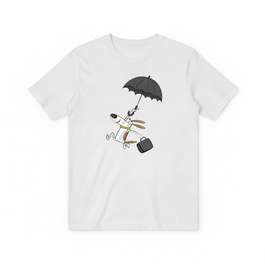 Flying Umbrella Dog Cute Minimalist Graphic Tee T7114