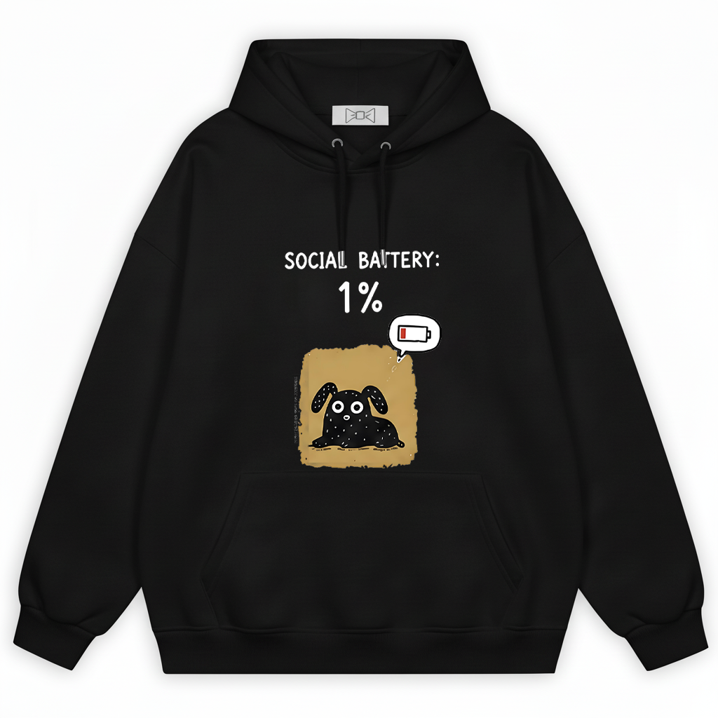 "Social Battery 1%" Funny Introvert Dog Hoodie H1154