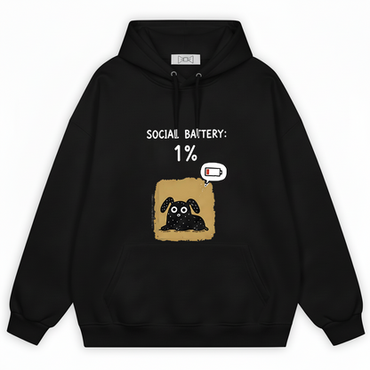 "Social Battery 1%" Funny Introvert Dog Hoodie H1154