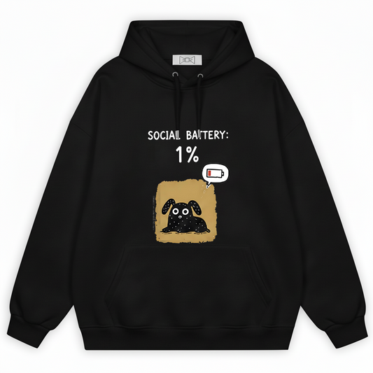 "Social Battery 1%" Funny Introvert Dog Hoodie H1154
