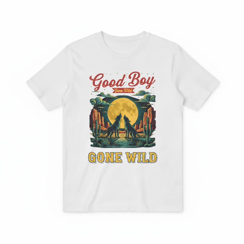 "Good Boy Gone Wild" Howling Wolfdog Retro Graphic Tee T7124