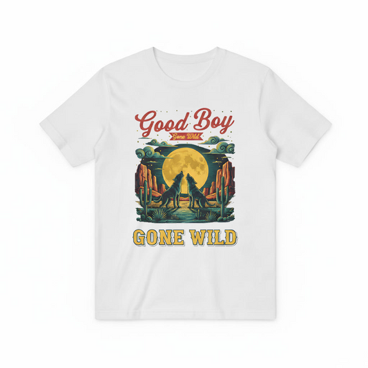 "Good Boy Gone Wild" Howling Wolfdog Retro Graphic Tee T7124