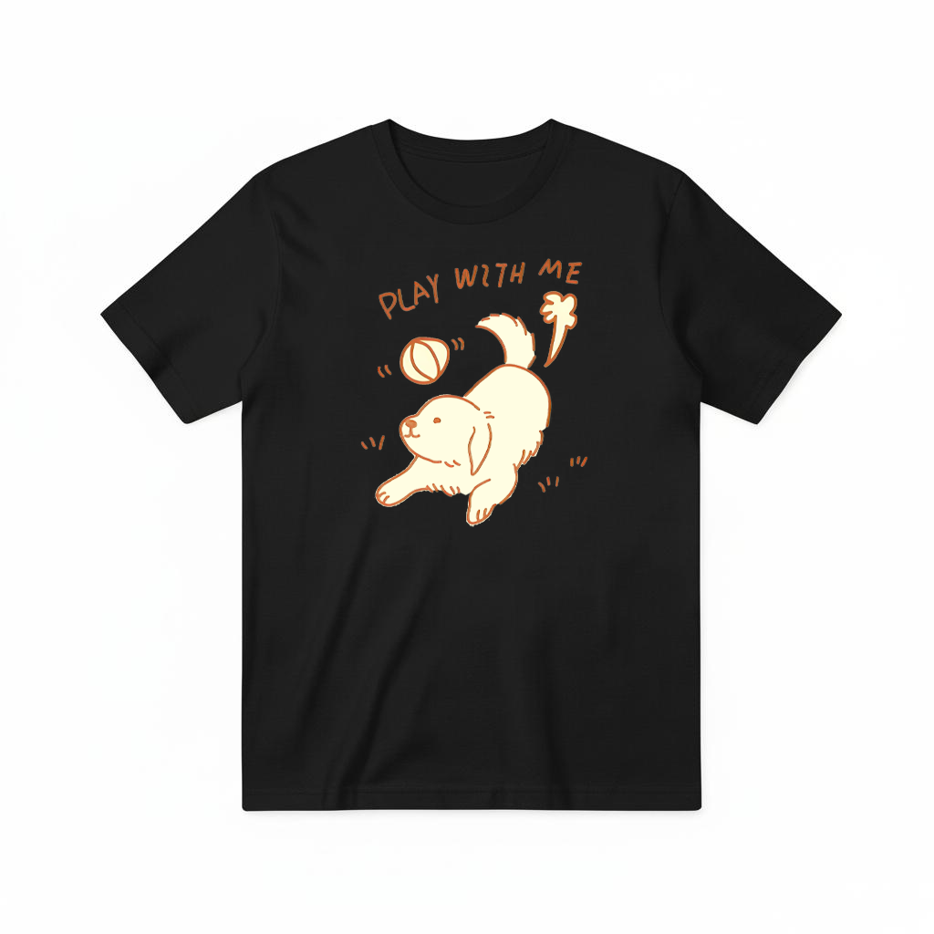 "Play With Me" Cute Golden Puppy Doodle Graphic Tee T7107