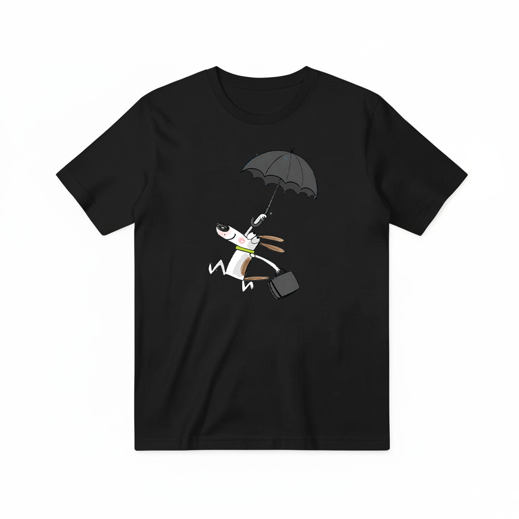 Flying Umbrella Dog Cute Minimalist Graphic Tee T7114