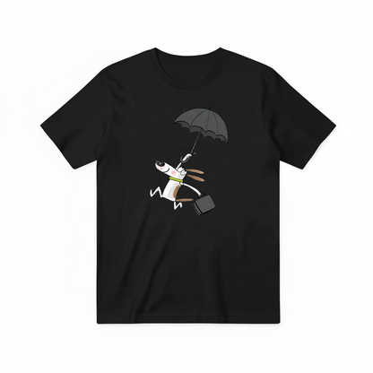 Flying Umbrella Dog Cute Minimalist Graphic Tee T7114