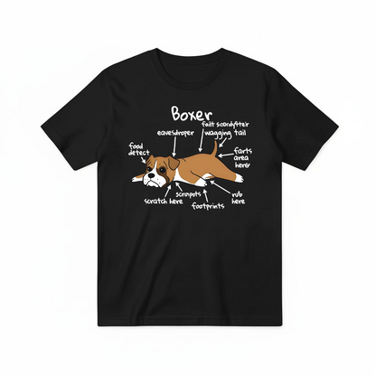 Funny Boxer Dog Anatomy Diagram Graphic Tee T7112
