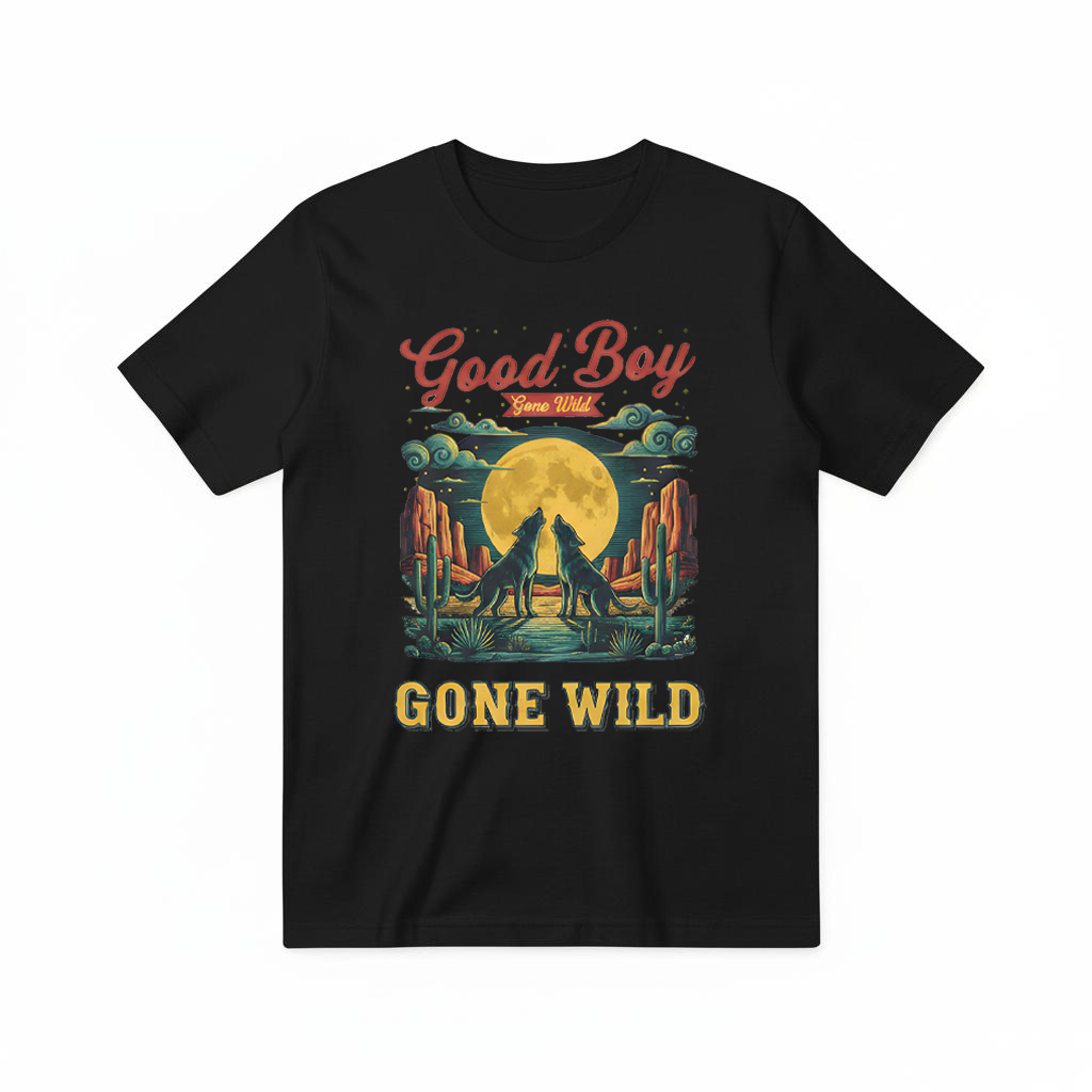 "Good Boy Gone Wild" Howling Wolfdog Retro Graphic Tee T7124