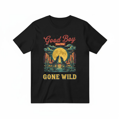 "Good Boy Gone Wild" Howling Wolfdog Retro Graphic Tee T7124