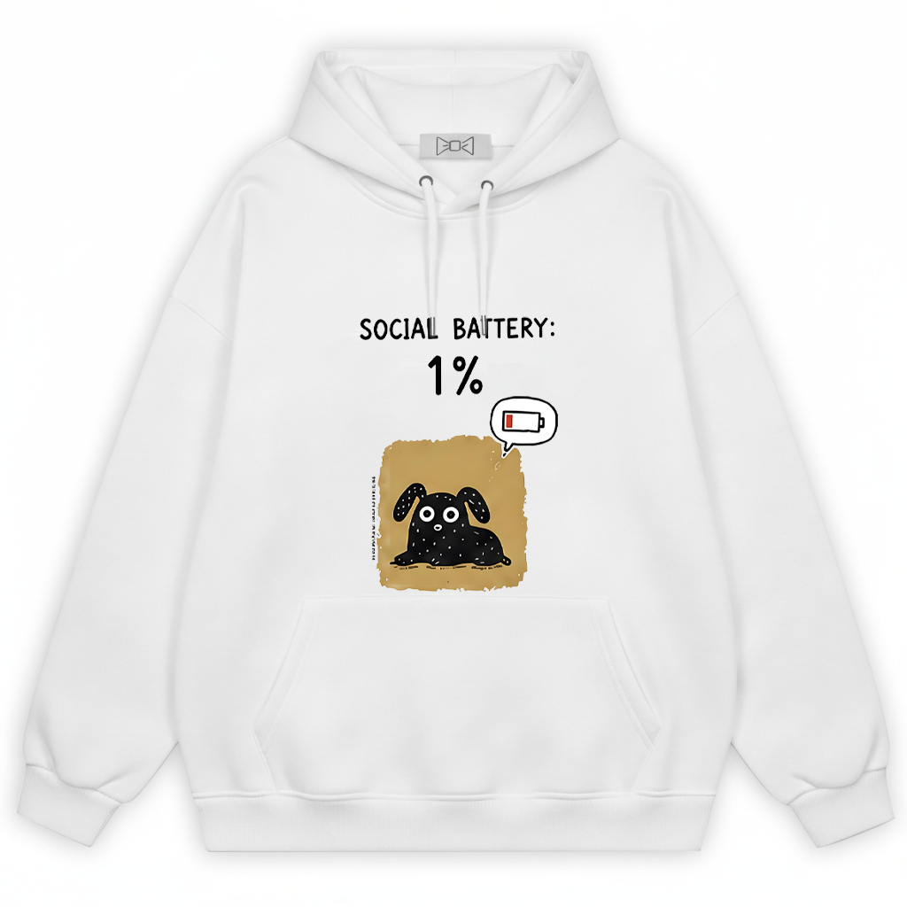 "Social Battery 1%" Funny Introvert Dog Hoodie H1154