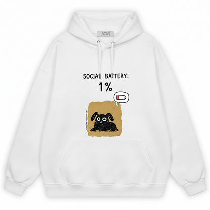 "Social Battery 1%" Funny Introvert Dog Hoodie H1154