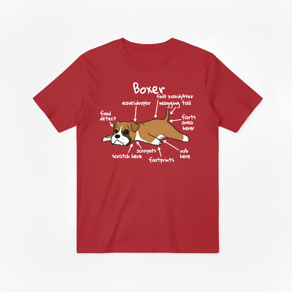Funny Boxer Dog Anatomy Diagram Graphic Tee T7112