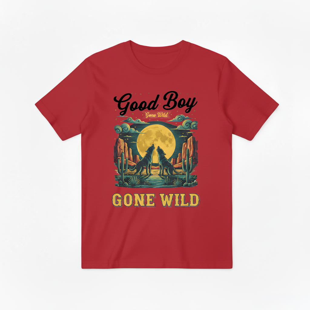 "Good Boy Gone Wild" Howling Wolfdog Retro Graphic Tee T7124