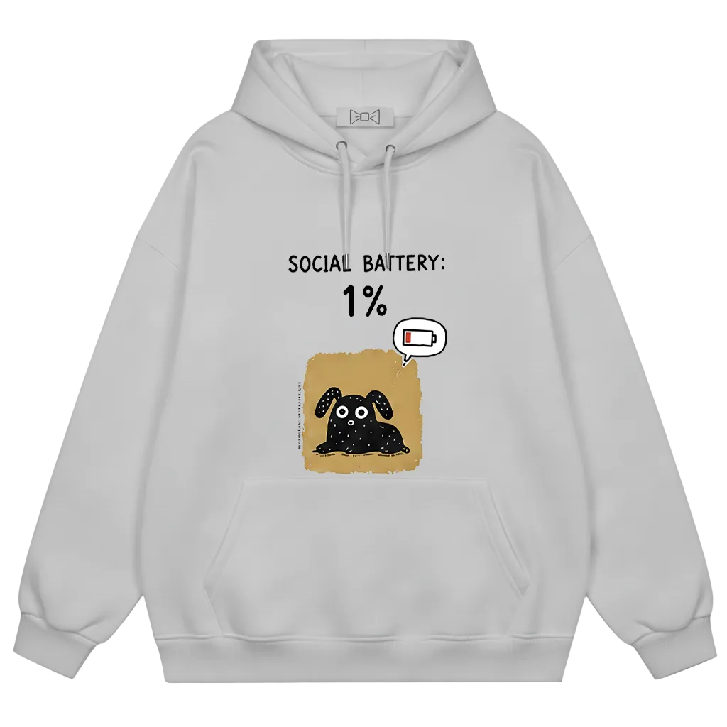 "Social Battery 1%" Funny Introvert Dog Hoodie H1154