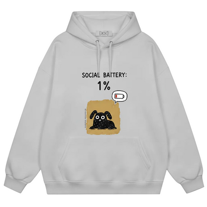 "Social Battery 1%" Funny Introvert Dog Hoodie H1154