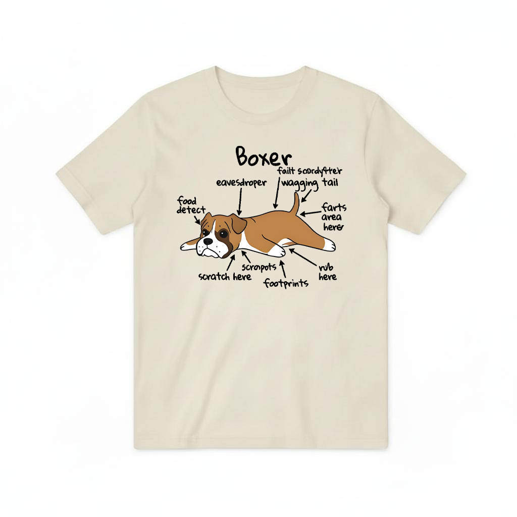 Funny Boxer Dog Anatomy Diagram Graphic Tee T7112