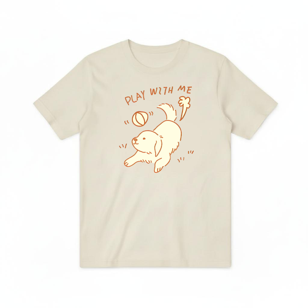 "Play With Me" Cute Golden Puppy Doodle Graphic Tee T7107