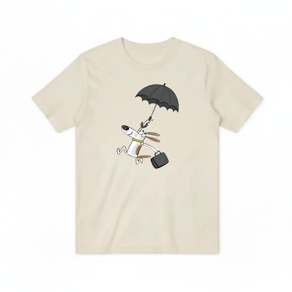 Flying Umbrella Dog Cute Minimalist Graphic Tee T7114